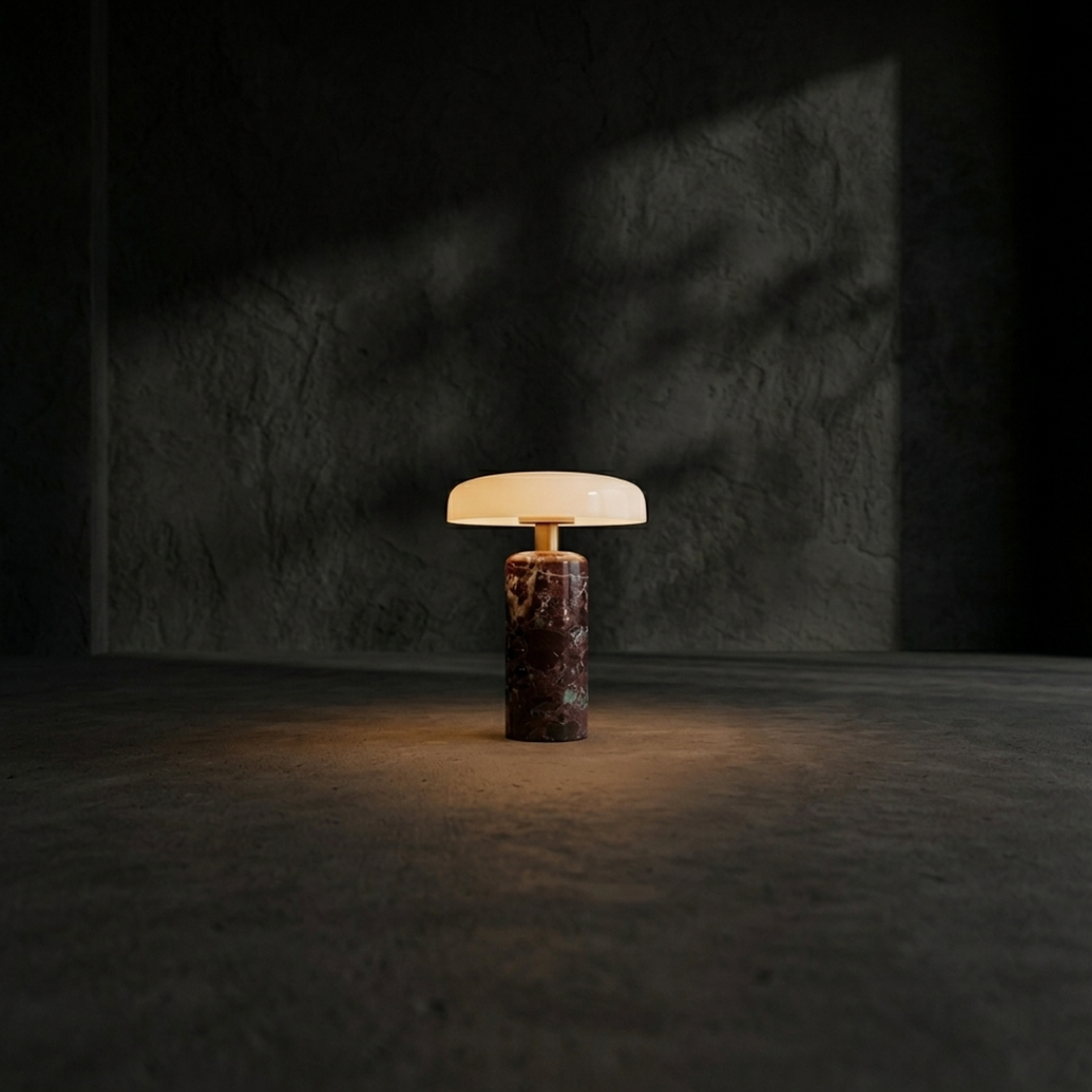 Wabi-Sabi Marble Mushroom Table Lamp — Violet Red