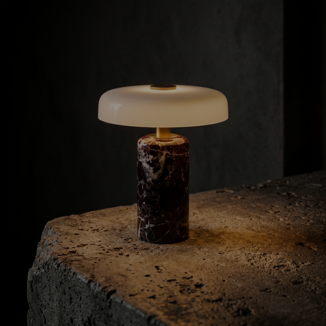 Wabi-Sabi Marble Mushroom Table Lamp — Violet Red